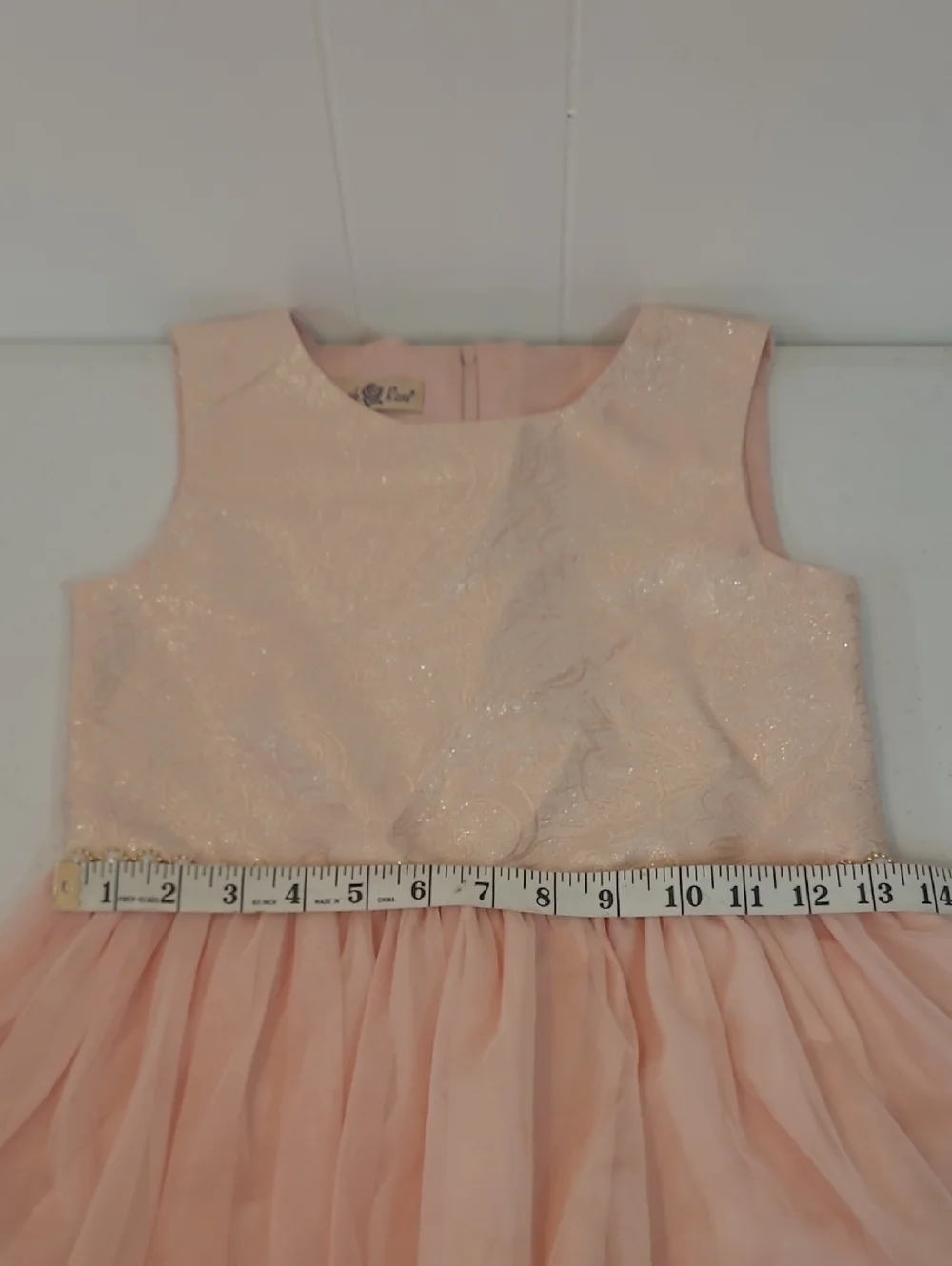 Purple Rose Girl's Skater Style Peachy Pink Brocade Sleeveless Tulle Dress Sz 10